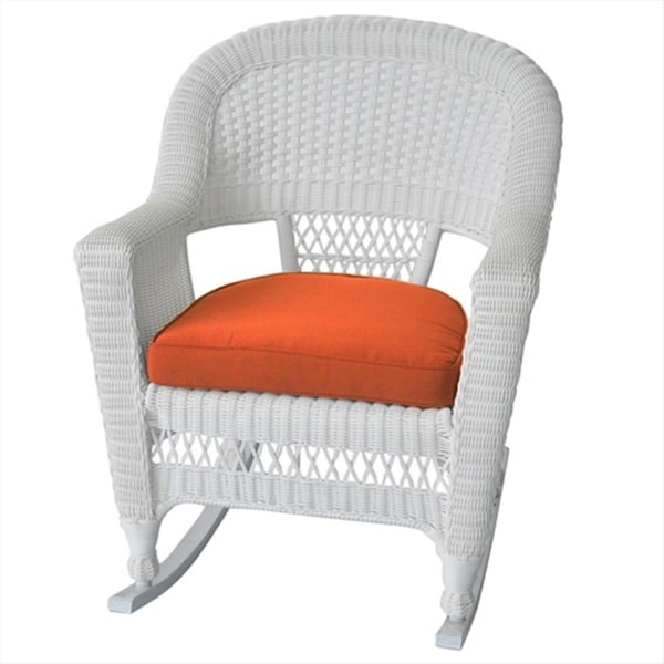 Jeco Jeco W00206R-B-2-FS016 White Rocker Wicker Chair With Orange Cushion - Set 2 W00206R-B_2-FS016 - main